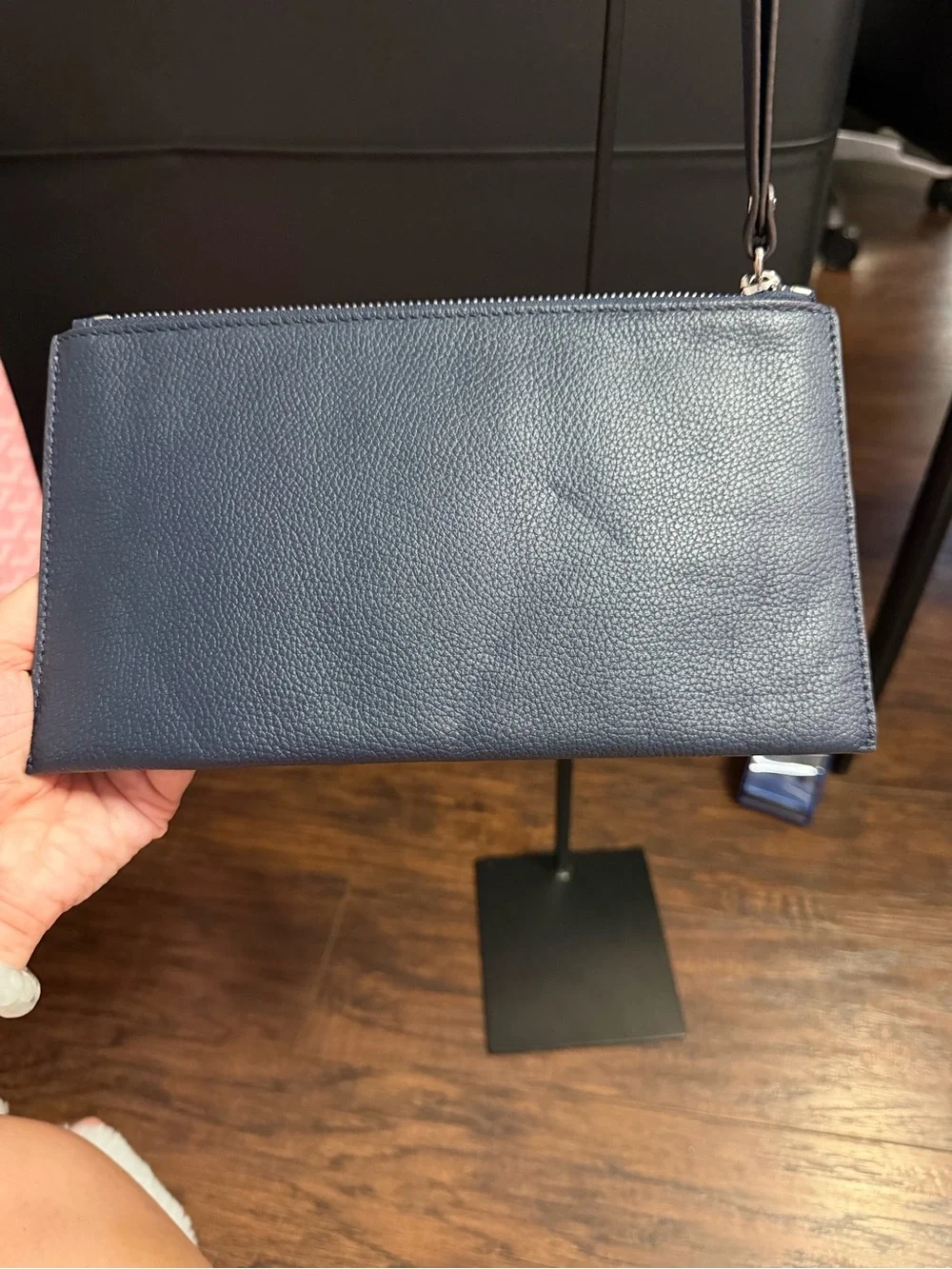 Michael Kors Navy and Beige Leather Wristlet